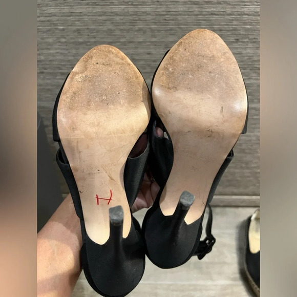 Zara Black Sateen ankle strap party heels size 6 1/2 - Picture 7 of 9